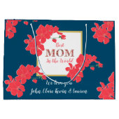 世界最高のティール（緑がかった色）赤金ゴールドさくらんぼブロッサム ラージペーパーバッグ (裏面)