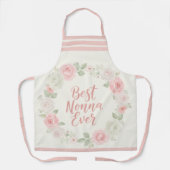世界最高のノンナ ピンクとグリーンの花のリース エプロン (正面)