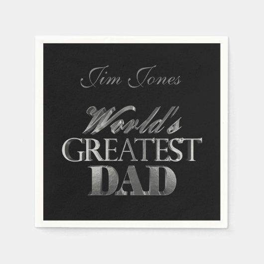 世界最高のパパエレガントブラックシルバーグレー スタンダードカクテルナプキン (正面)