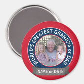 世界最高のパパグランパ写真赤白青 マグネット (正面/裏面)