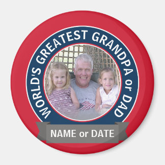 世界最高のパパグランパ写真赤白青 マグネット