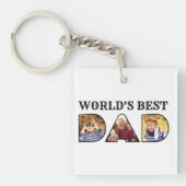 世界最高のパパ引用文モダン3 Photo Collage キーホルダー (正面)