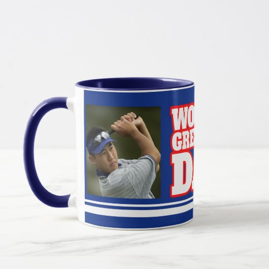世界最高のパパ青いマグカップ2枚の写真を追加 マグカップ (左)