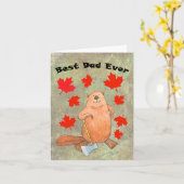 世界最高のパパ ハードワーキングビーバー カナダのパパ カード (黄色い花)