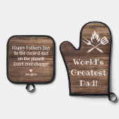 世界最高のパパ、素朴な木スタイリッシュ 鍋つかみ&鍋敷きセット (正面)