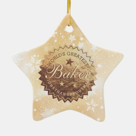 世界最高のベーカーフェイク金ゴールドエンブレムクリスマス セラミックオーナメント (裏面)