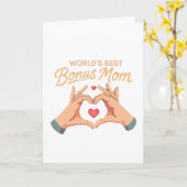 世界最高のボーナスマム ステップマム | ハート ハンズ ギフト カード (黄色い花)