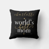 世界最高のママパーソナライズされたブラックと金ゴールド クッション (裏面)