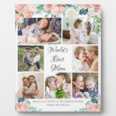 世界最高のママ　水彩花柄7枚の写真コラージュ フォトプラーク (正面)