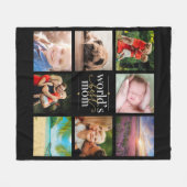 世界最高のママ 8枚の写真コラージュ ブラック＆ゴールド フリースブランケット (正面(横))