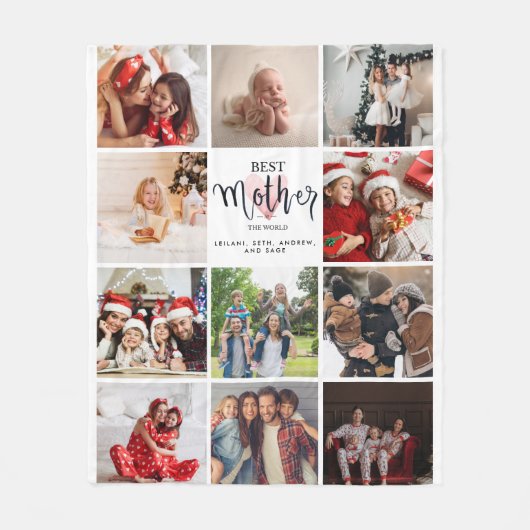 世界最高の写真コラージュのピンクハート フリースブランケット (正面)