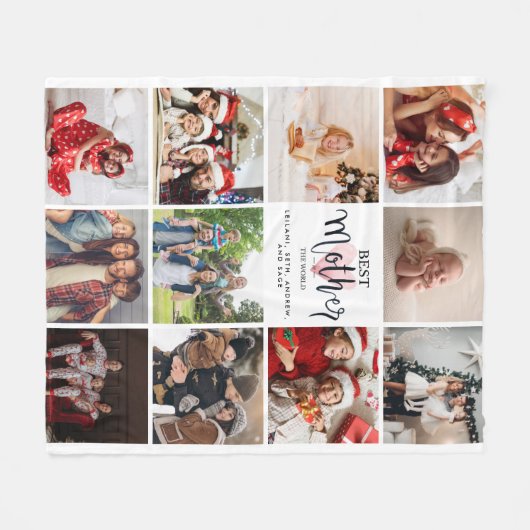 世界最高の写真コラージュのピンクハート フリースブランケット (正面(横))