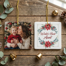 世界最高の叔母 赤いポインセチアの花のホリデー セラミックオーナメント