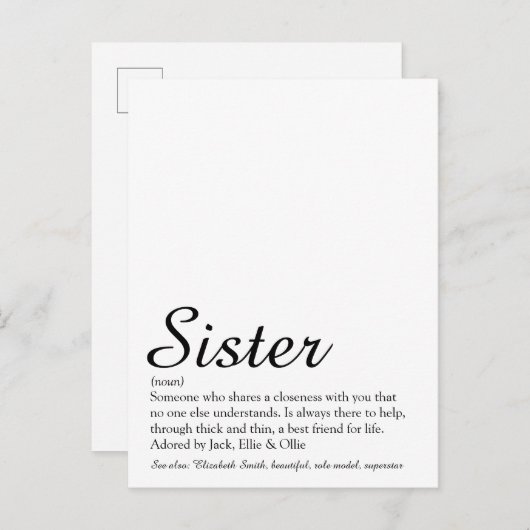 世界最高の姉妹の定義 エレガントなスクリプト ポストカード (正面/裏面)