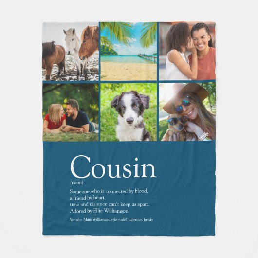 世界最高の従兄弟の定義6枚の写真 青 フリースブランケット (正面)