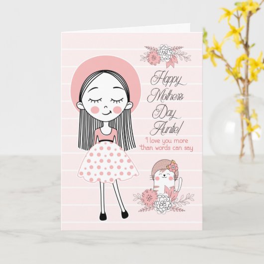 世界最高の母の日のピンクに叔母さん カード (黄色い花)