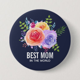 世界最高の水色のバラで母 缶バッジ