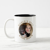 世界最高の犬の母金ゴールド名前をカスタムするペットの写真 ツートーンマグカップ (左)