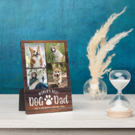世界最高の犬パパ 4枚の写真コラージュ ラスティックウッド フォトプラーク