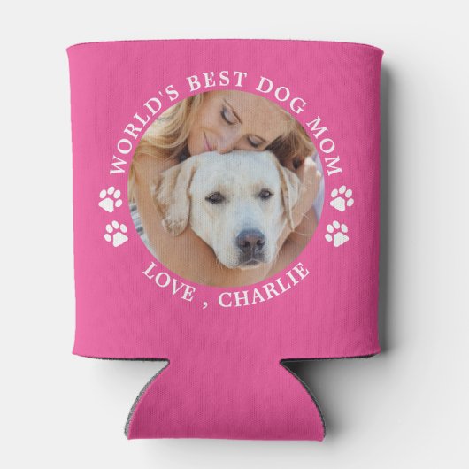 世界最高の犬母ペットパーソナライズされたフォトピンク 缶クーラー (裏面)