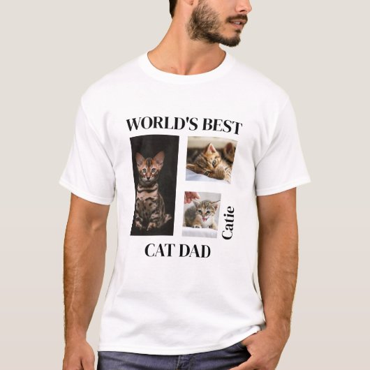 世界最高の猫パパ　オリジナル名前ギフト Tシャツ (正面)