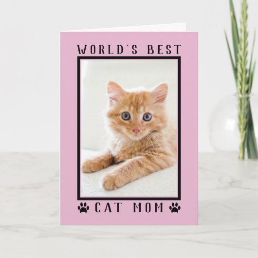世界最高の猫ママピンク母の日の写真 カード (正面)