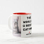 世界最高の猫ママ赤2枚フォトペット愛人 ツートーンマグカップ (正面左)