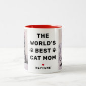 世界最高の猫ママ赤2枚フォトペット愛人 ツートーンマグカップ (中央)