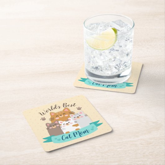 世界最高の猫マム – かわいい子猫 スクエアペーパーコースター (インサイチュ)