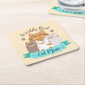 世界最高の猫マム – かわいい子猫 スクエアペーパーコースター (アングル)