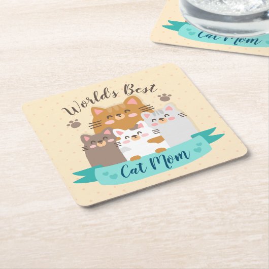 世界最高の猫マム – かわいい子猫 スクエアペーパーコースター (アングル)