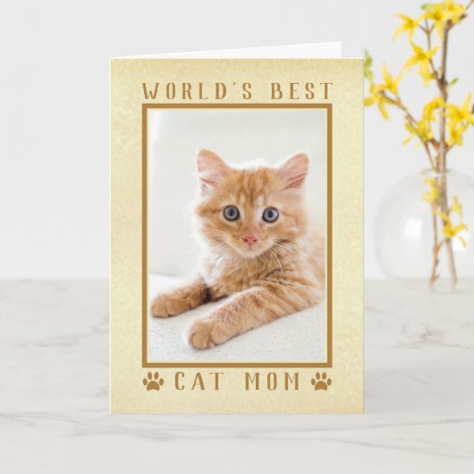 世界最高の猫母金ゴールド母の日の写真 カード (黄色い花)
