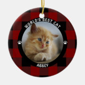 世界最高の猫 レッドバッファローチェック 個人名入り セラミックオーナメント (正面)