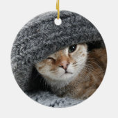 世界最高の猫 赤いバッファローチェック柄 個人名入り セラミックオーナメント (裏面)