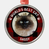 世界最高の猫 赤と黒のバファローチェック名 メタルオーナメント (正面)