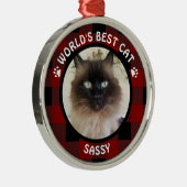 世界最高の猫 赤と黒のバフアローチェック 名前 メタルオーナメント (右)