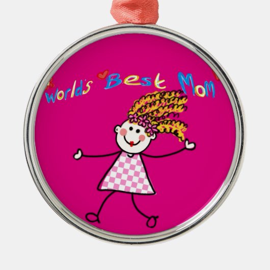 世界最高のMOMかわいい漫画ママ メタルオーナメント (正面)