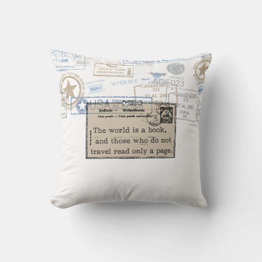 "世界本"のヴィンテージ旅行装飾用クッションです クッション (正面)