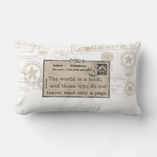 "世界本"のヴィンテージ旅行装飾用クッションです ランバークッション (正面)