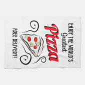 世界楽しむ一のピザ |無料デリバリー！ キッチンタオル (横)