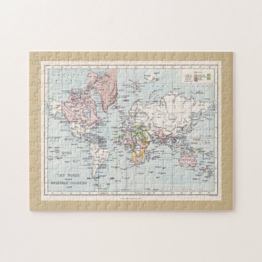 世界欧州植民地1908年アンティーク地図 ジグソーパズル (横)