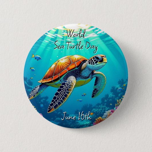 世界海亀の日は6月16日 缶バッジ (正面)