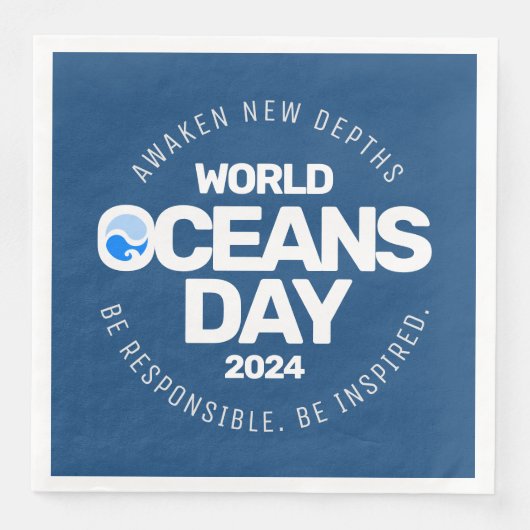 世界海洋の日ブルーの様式化された地球波 (正面)