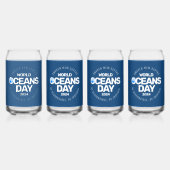 世界海洋の日ブルーの様式化された地球波 ガラス缶 (裏面)