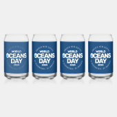 世界海洋の日ブルーの様式化された地球波 ガラス缶 (正面)