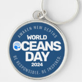 世界海洋の日ブルーの様式化された地球波 キーホルダー (正面)