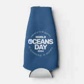 世界海洋の日ブルーの様式化された地球波 ボトルクーラー (正面)