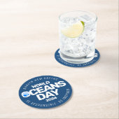 世界海洋の日ブルーの様式化された地球波 ラウンドペーパーコースター (インサイチュ)