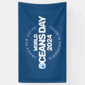 世界海洋の日ブルーの様式化された地球波 横断幕 (縦)