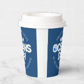 世界海洋の日ブルーの様式化された地球波 紙コップ (右)